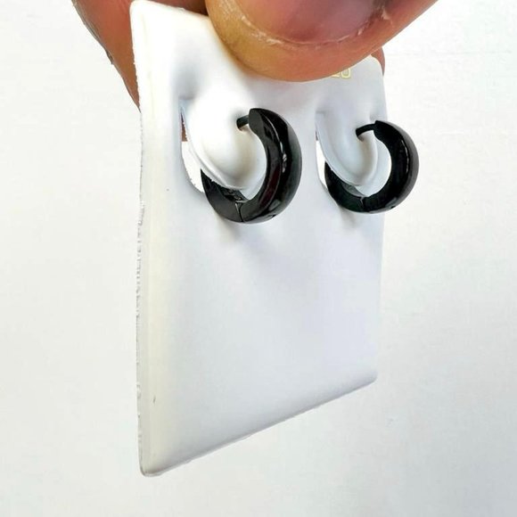 Dainty Black Hoop Huggies Earrings Stainless Steel for Men's Womens Ear Piercing - Picture 6 of 10